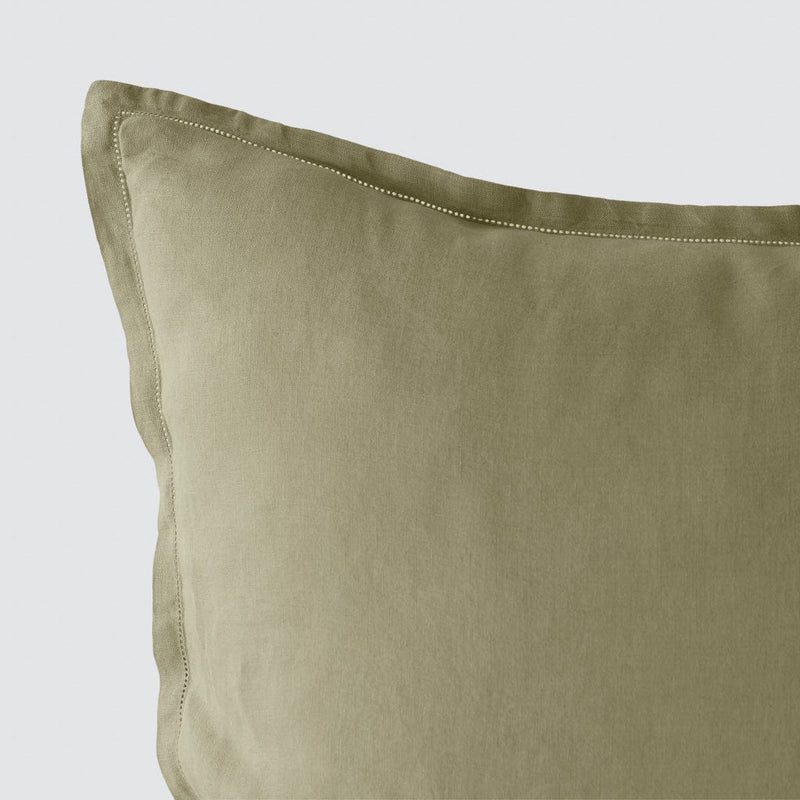 Close Up of Detail Stitching on sage Linen Pillow Sham, sage