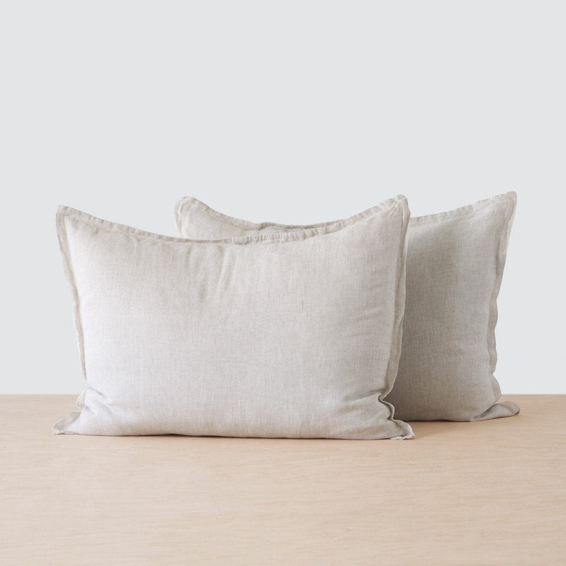 Set of 2 Beige Pinstripe Linen Pillow Shams, sand-thin-stripe