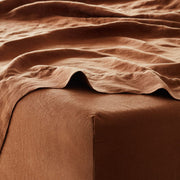 Detail of Linen Sheet Set, sienna