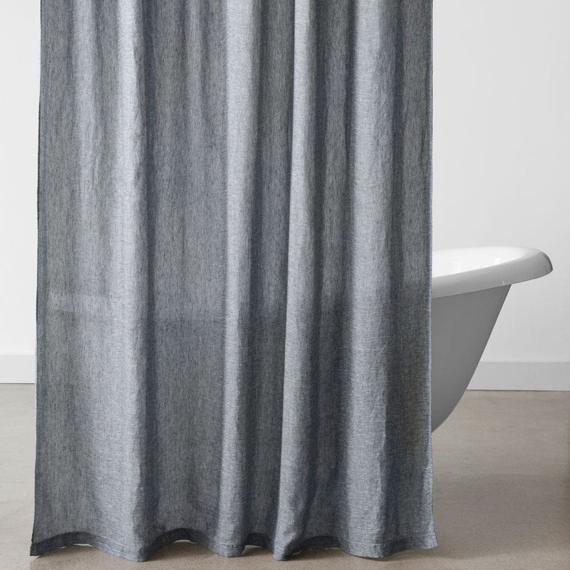 stonewashed linen shower curtain, indigo-chambray
