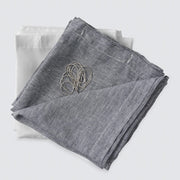 Shower curtain and hook set, indigo-chambray