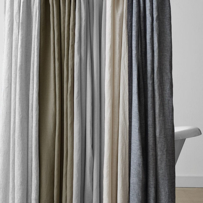 Stonewashed linen shower curtain in various colors, indigo-chambray