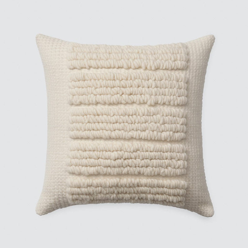 Woven pillow with textured stripes, ecru