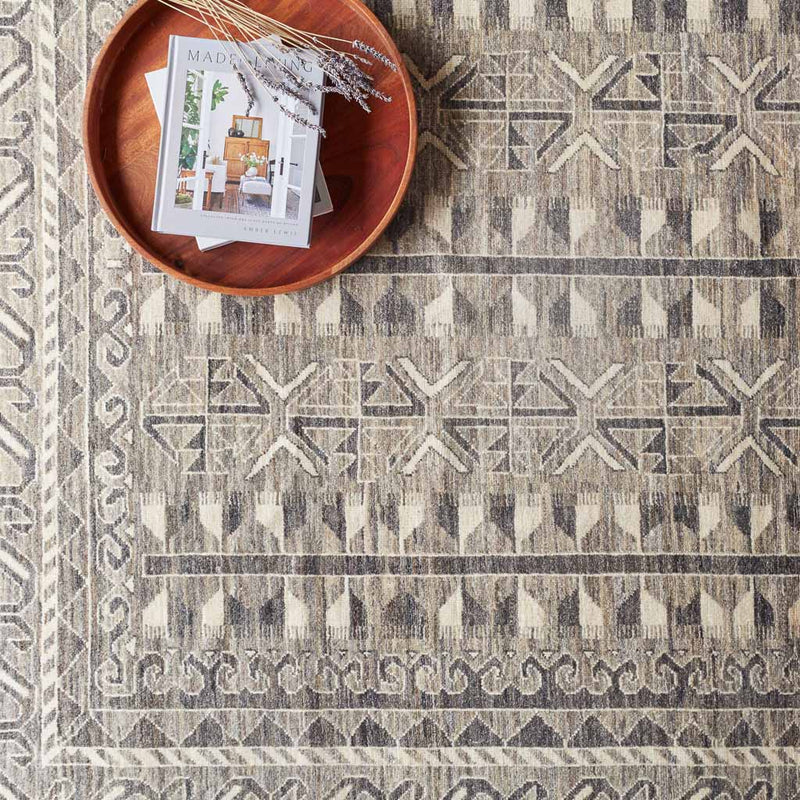 Zoomed in patterned rug, Charcoal