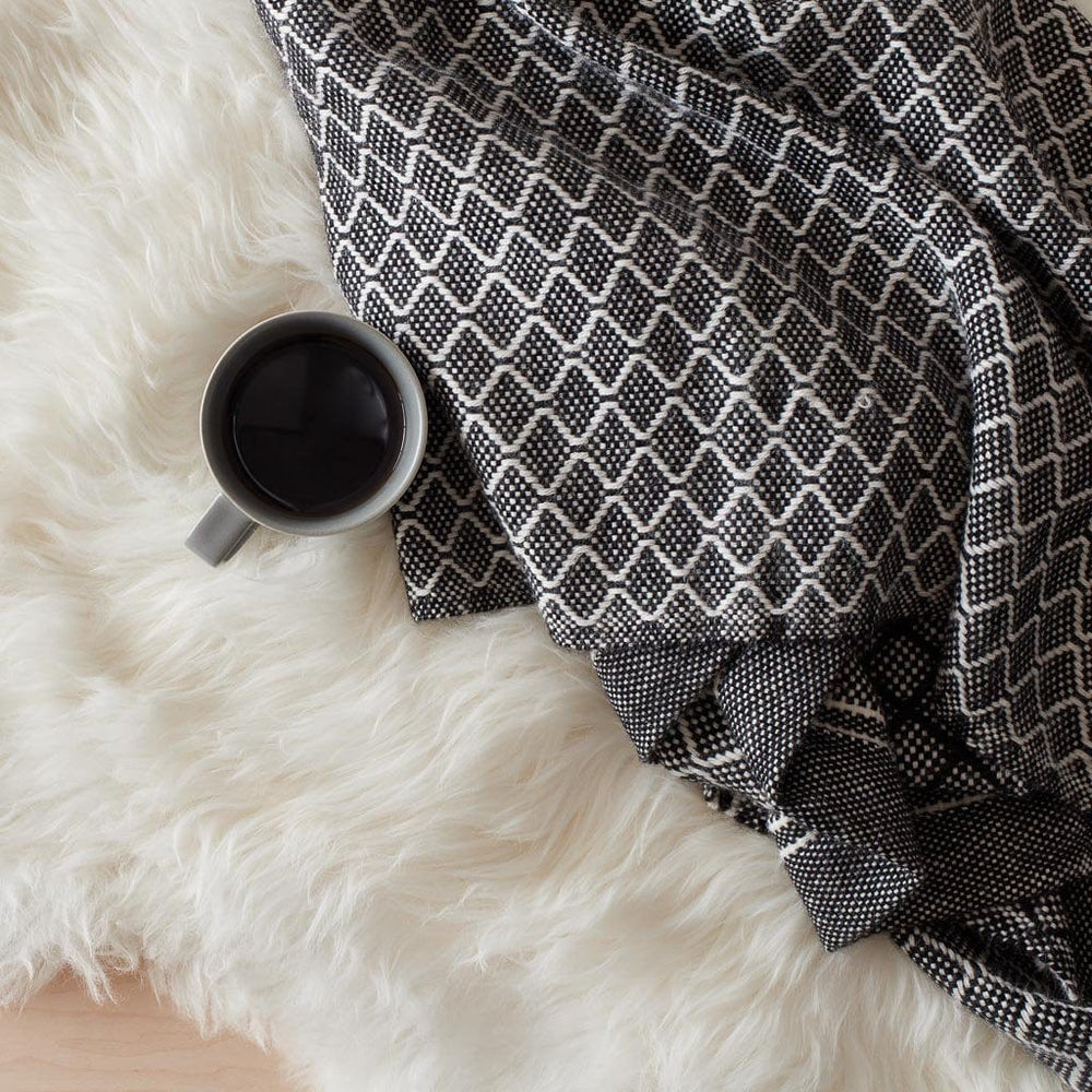 Fur Blanket and Alpaca Blanket with Cup of Coffee