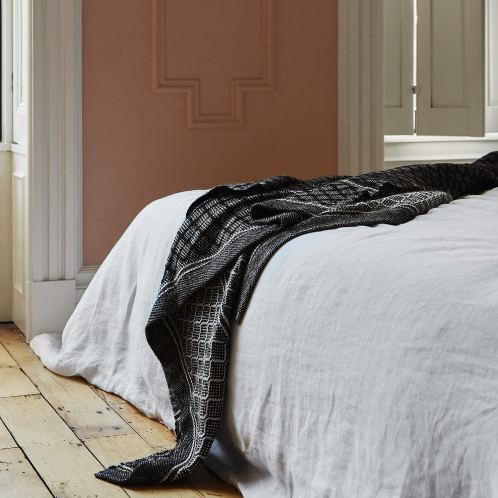 Black Alpaca Blanket Draped Over Bed