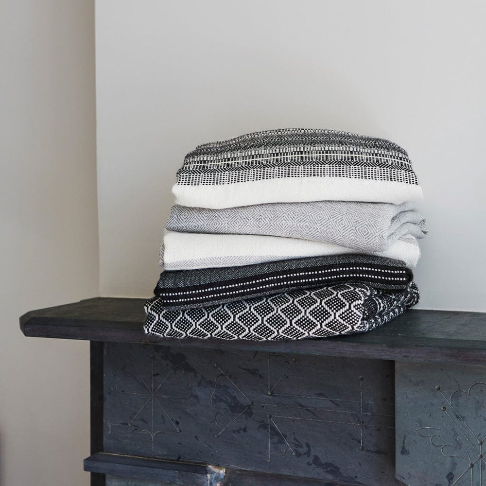 Stack of Black and White Alpaca Throws