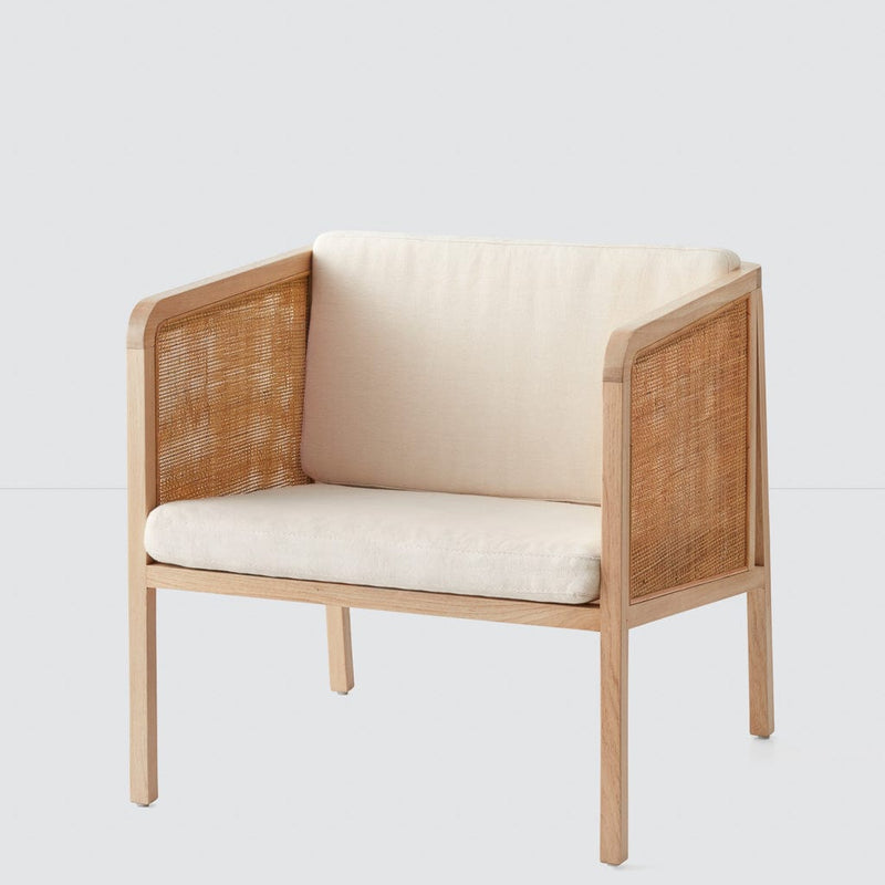 Wood and cane chair with linen cushion, linen-cushion
