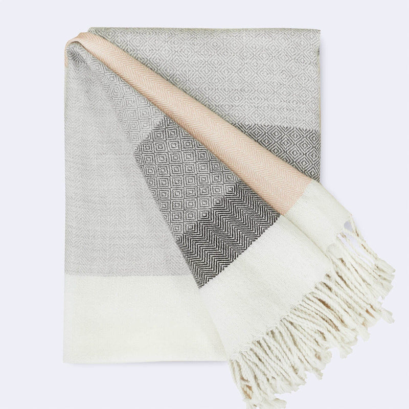 Folded Alpaca Striped Throw Blanket, blush-grey