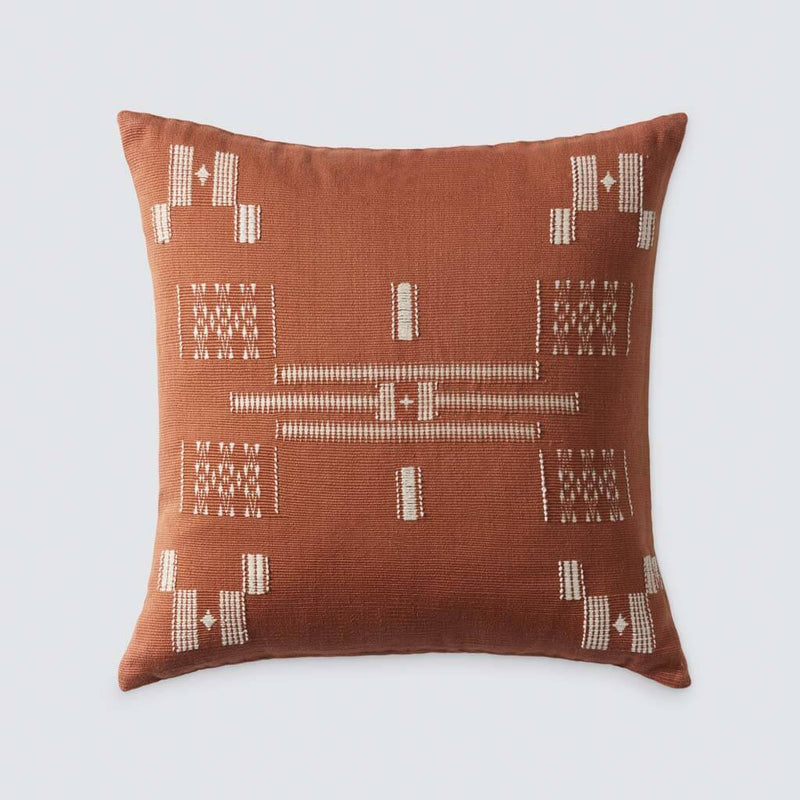 Hand embroidered pillow, rust