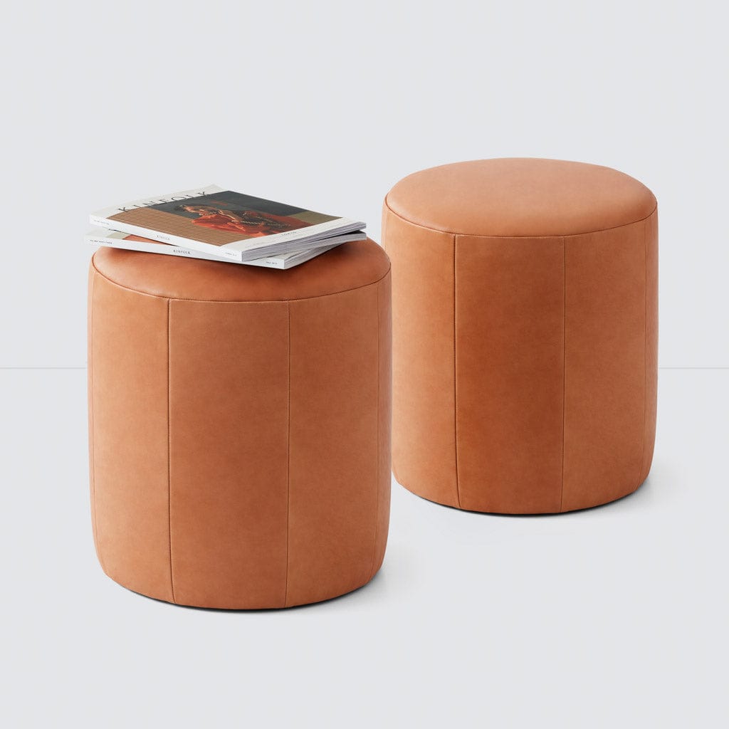 Torres Round Leather Ottoman - Small by The Citizenry