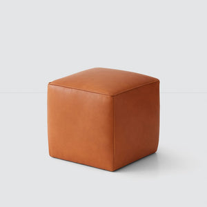 Small square leather ottoman, caramel