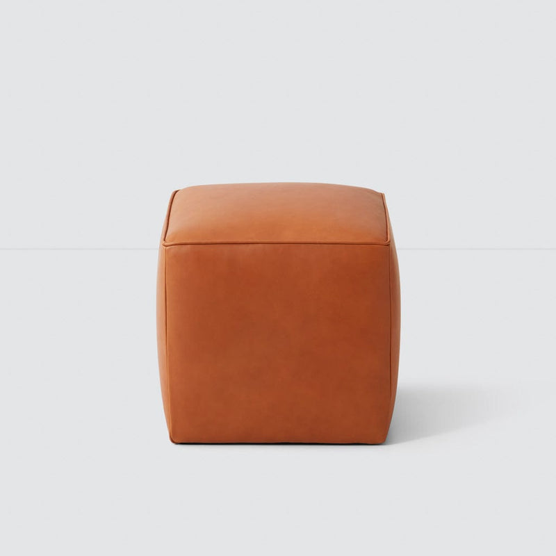 Small leather square ottoman, caramel