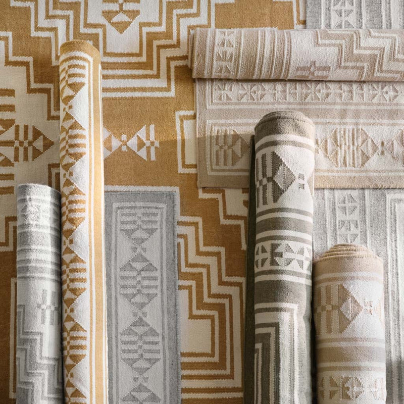 various flatweave rugs, mustard
