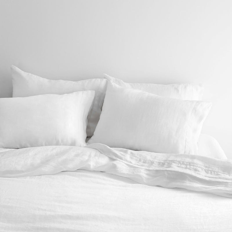 white linen bedding set, white