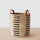 Modern woven basket with leather handles, black-natural