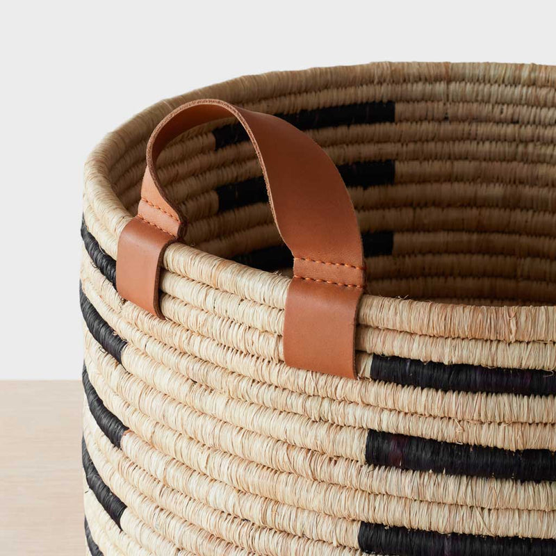 Modern Basket with Premium Leather Handles, black-natural