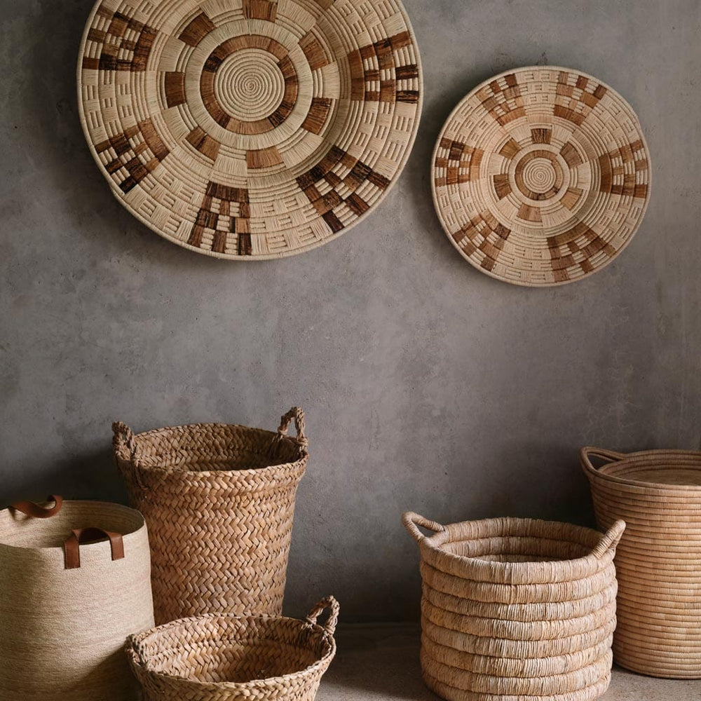 Medium and large Zomba woven wall hangings with storage baskets