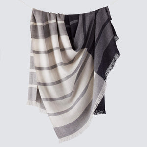 Navy and Grey Striped Alpaca Blanket, navy